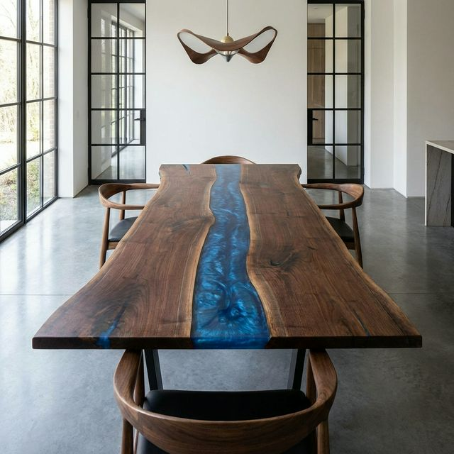 Table rivière (noyer et époxy)